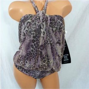 Miraclesuit size 10 printed strapless tankini TOP swimsuit.